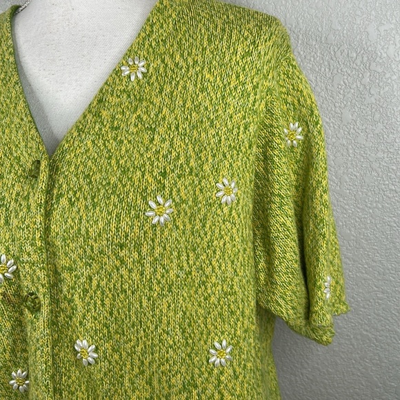 Fisher Hill Green Beaded Sandal Floral Embroidered Button Down Sweater Size XL - Picture 2 of 8